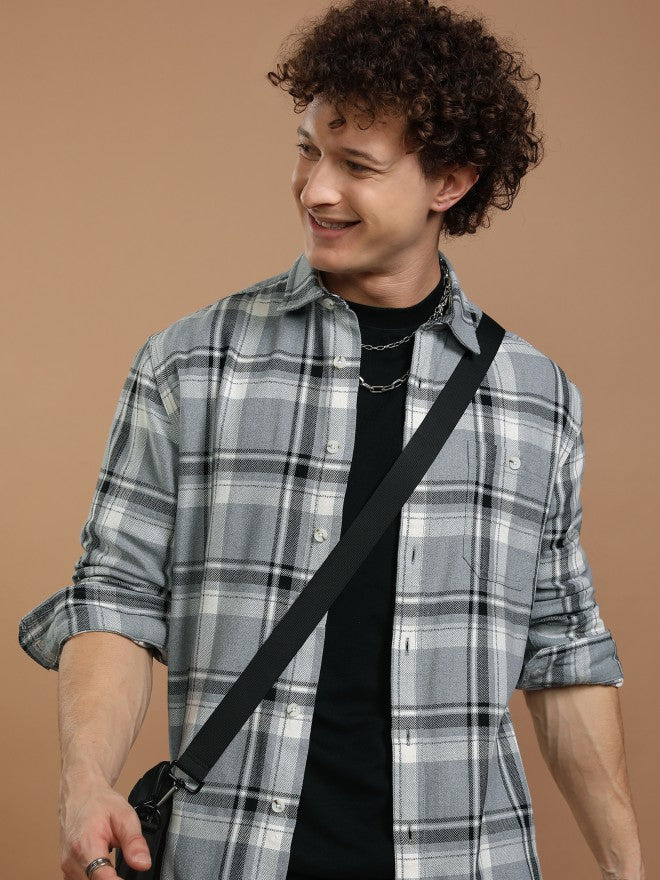Highlander Men Blue Checked Relaxed Fit Casual Shirt - Blue - Image 1