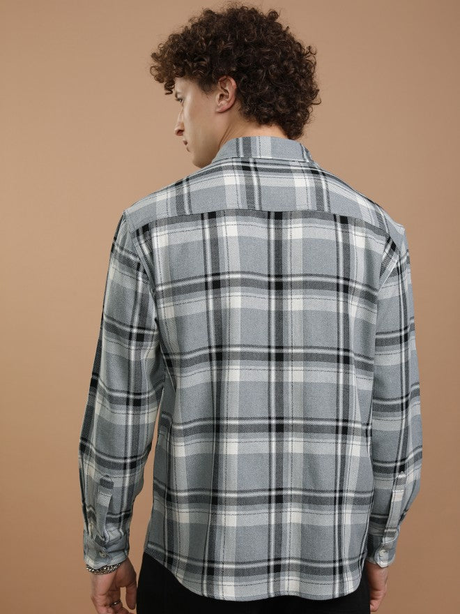 Highlander Men Blue Checked Relaxed Fit Casual Shirt - Blue - Image 3