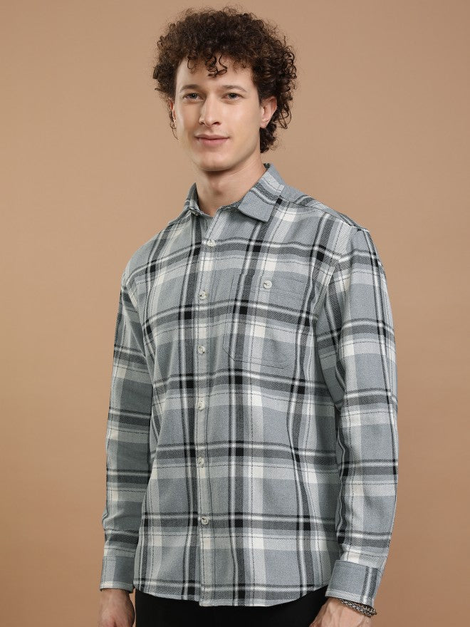 Highlander Men Blue Checked Relaxed Fit Casual Shirt - Blue - Image 4