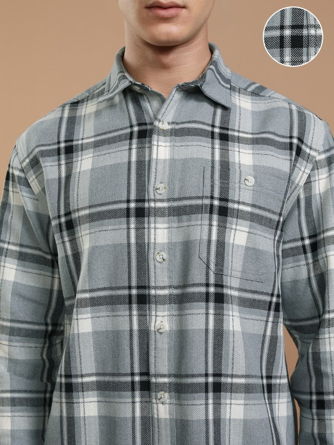 Highlander Men Blue Checked Relaxed Fit Casual Shirt - Blue - Image 5