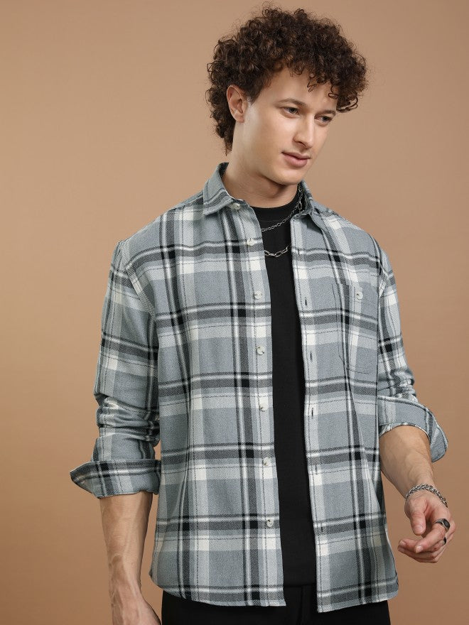 Highlander Men Blue Checked Relaxed Fit Casual Shirt - Blue - Image 6