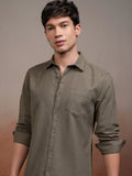 Highlander Men Khaki Self Design Slim Fit Casual Shirt - Khaki - Image 1