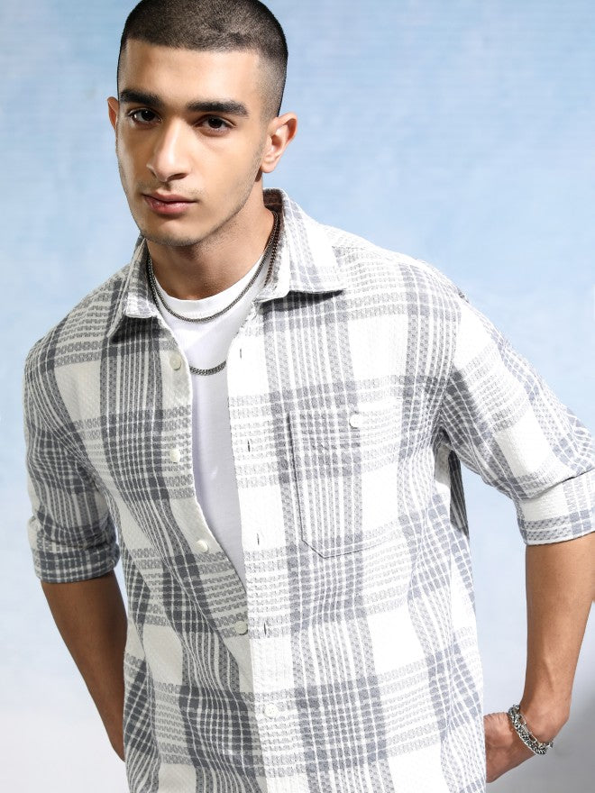 Highlander Men White Checked Relaxed Fit Casual Shirt - White - Image 1