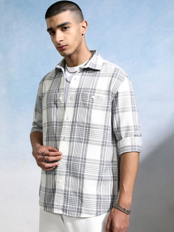 Highlander Men White Checked Relaxed Fit Casual Shirt - White - Image 4
