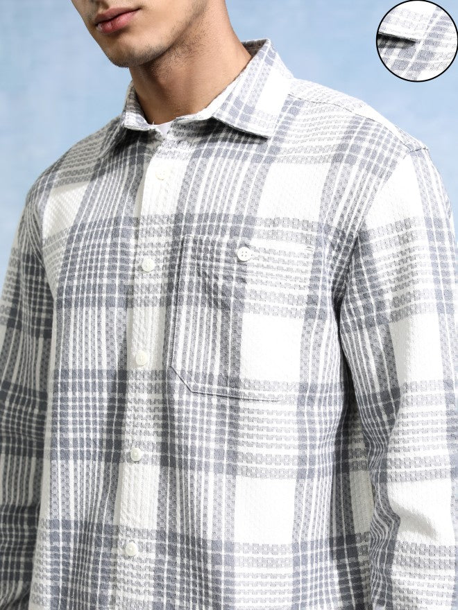 Highlander Men White Checked Relaxed Fit Casual Shirt - White - Image 5