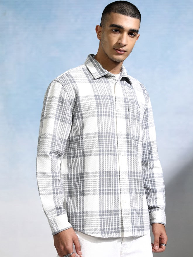 Highlander Men White Checked Relaxed Fit Casual Shirt - White - Image 6