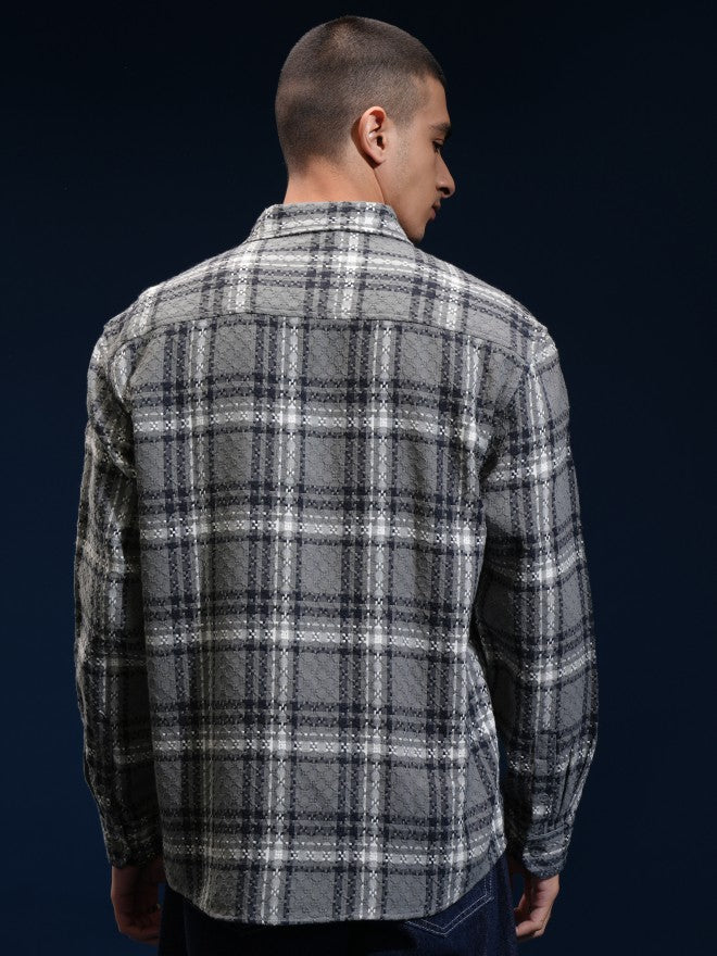 Highlander Men Grey Checked Relaxed Fit Casual Shirt - Grey - Image 3