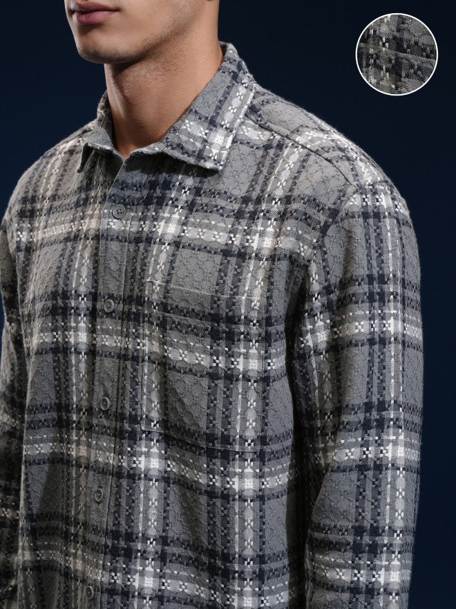 Highlander Men Grey Checked Relaxed Fit Casual Shirt - Grey - Image 5