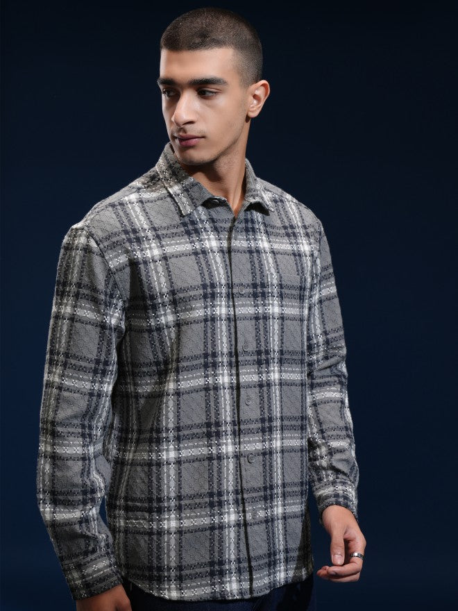Highlander Men Grey Checked Relaxed Fit Casual Shirt - Grey - Image 6