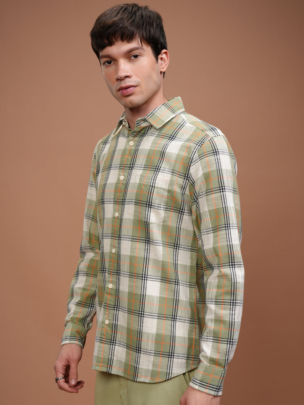 Highlander Men Olive Checked Slim Fit Casual Shirt - Olive - Image 4