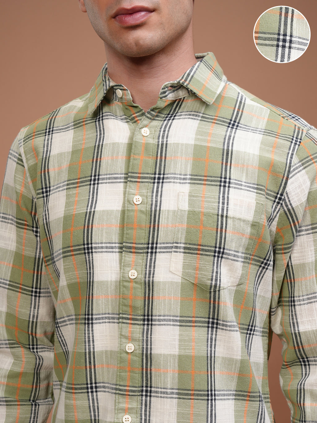 Highlander Men Olive Checked Slim Fit Casual Shirt - Olive - Image 5