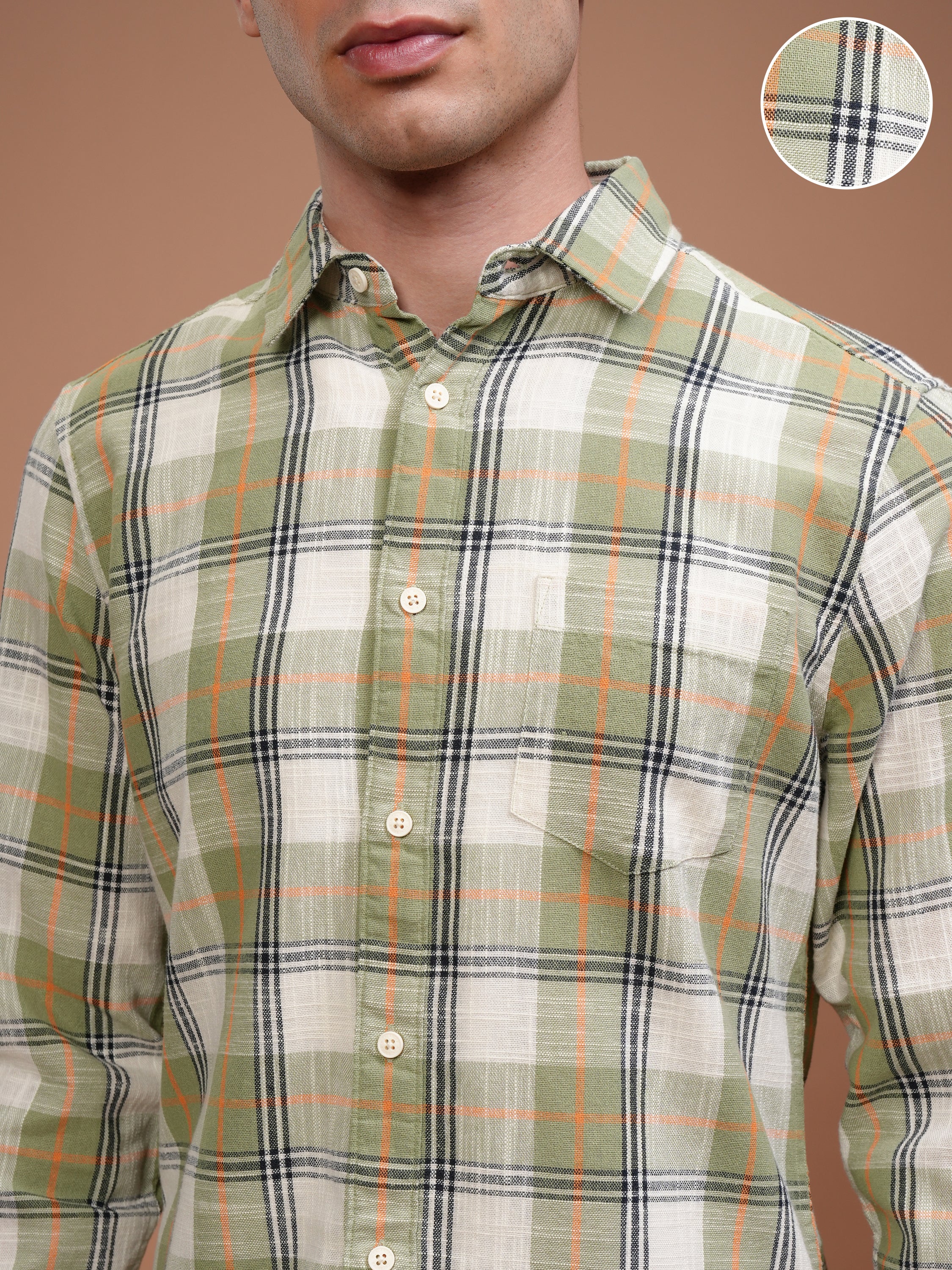 Highlander Men Olive Checked Slim Fit Casual Shirt - Olive - Image 5