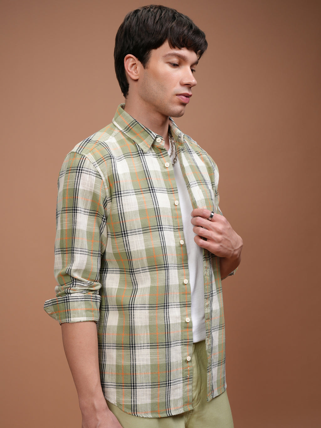 Highlander Men Olive Checked Slim Fit Casual Shirt - Olive - Image 6