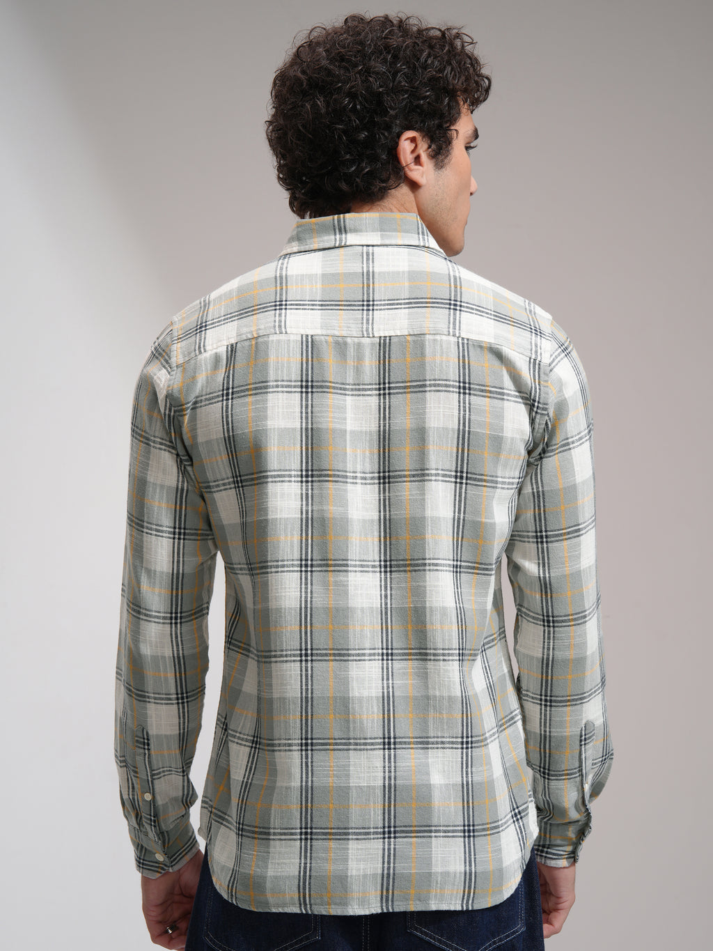 Highlander Men Grey Checked Slim Fit Casual Shirt - Grey - Image 3