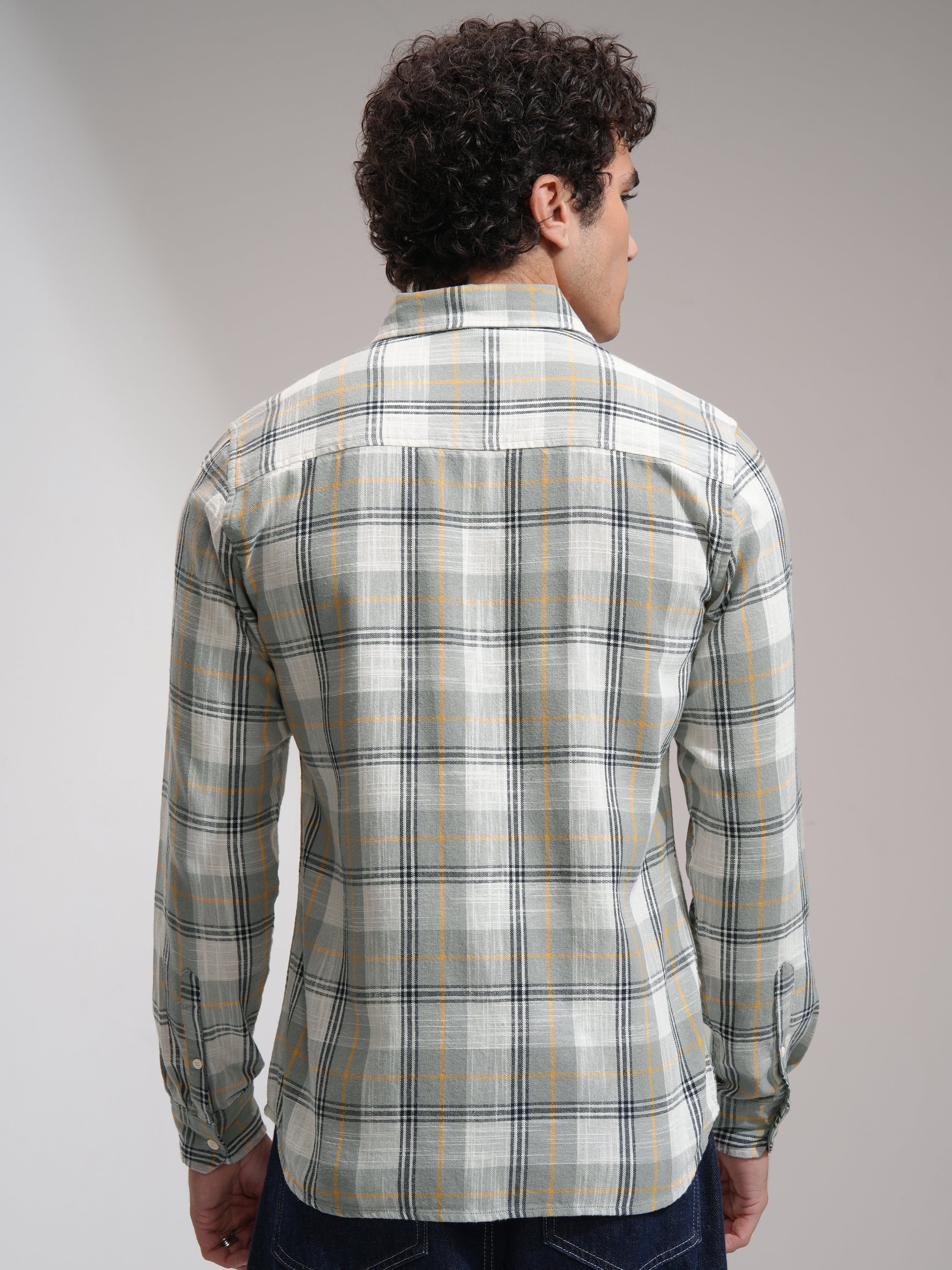Highlander Men Grey Checked Slim Fit Casual Shirt - Grey - Image 3