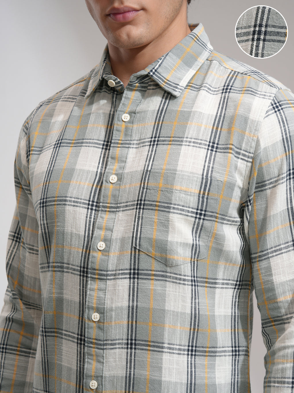 Highlander Men Grey Checked Slim Fit Casual Shirt - Grey - Image 5