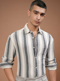 Highlander Men Cream Striped Relaxed Fit Casual Shirt - Cream - Image 1