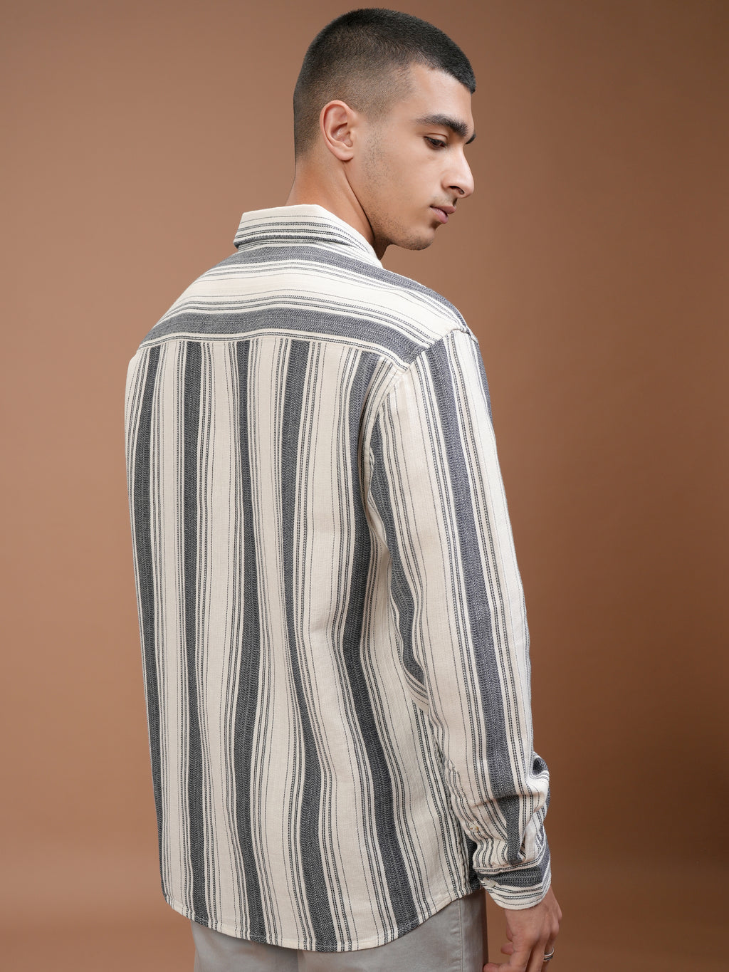 Highlander Men Cream Striped Relaxed Fit Casual Shirt - Cream - Image 3
