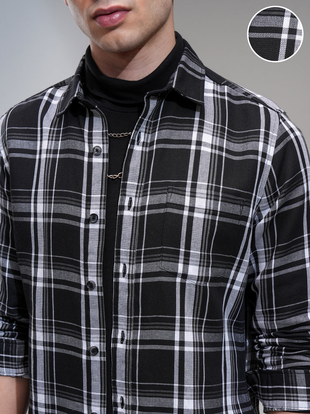 Highlander Men Black Checked Slim Fit Casual Shirt - Black - Image 5