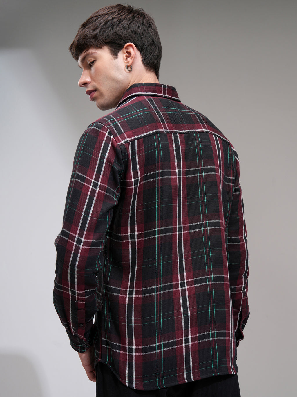 Highlander Men Maroon Checked Slim Fit Casual Shirt - Maroon - Image 3