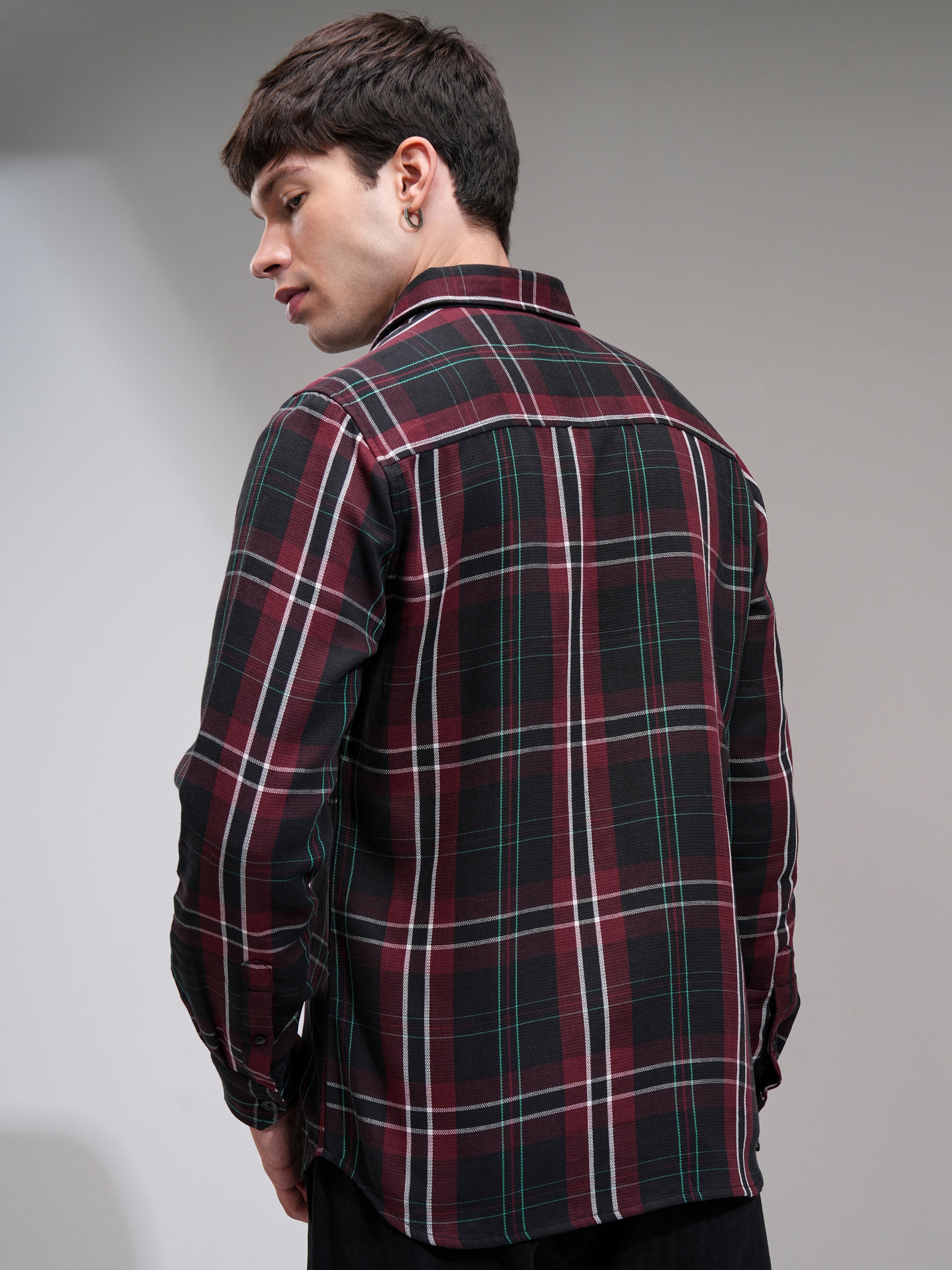Highlander Men Maroon Checked Slim Fit Casual Shirt - Maroon - Image 3