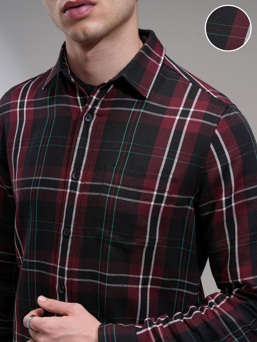Highlander Men Maroon Checked Slim Fit Casual Shirt - Maroon - Image 5