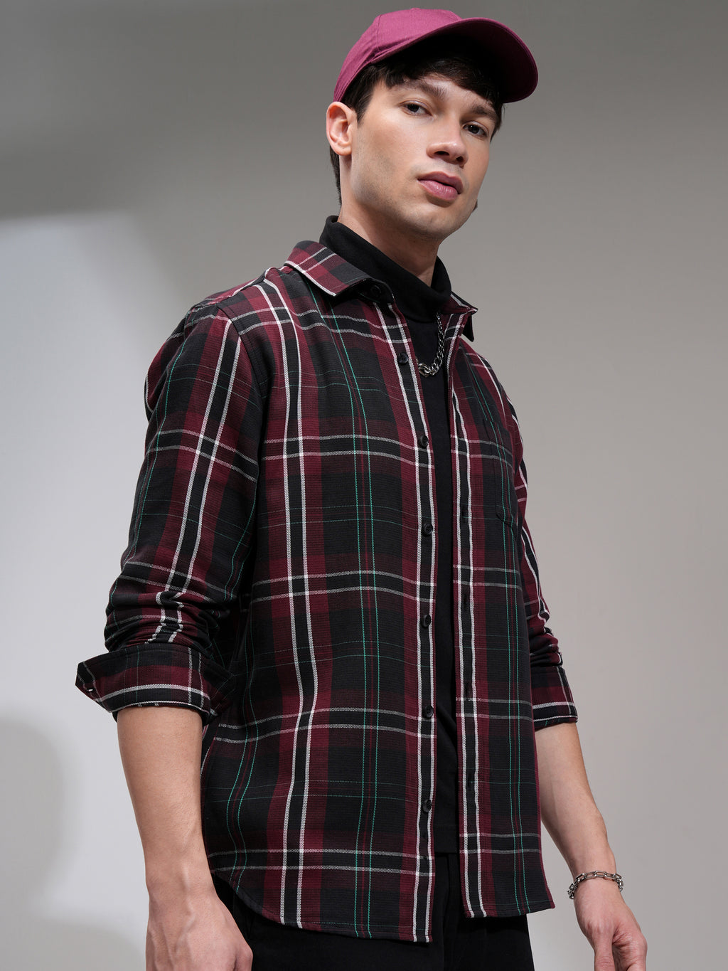 Highlander Men Maroon Checked Slim Fit Casual Shirt - Maroon - Image 6