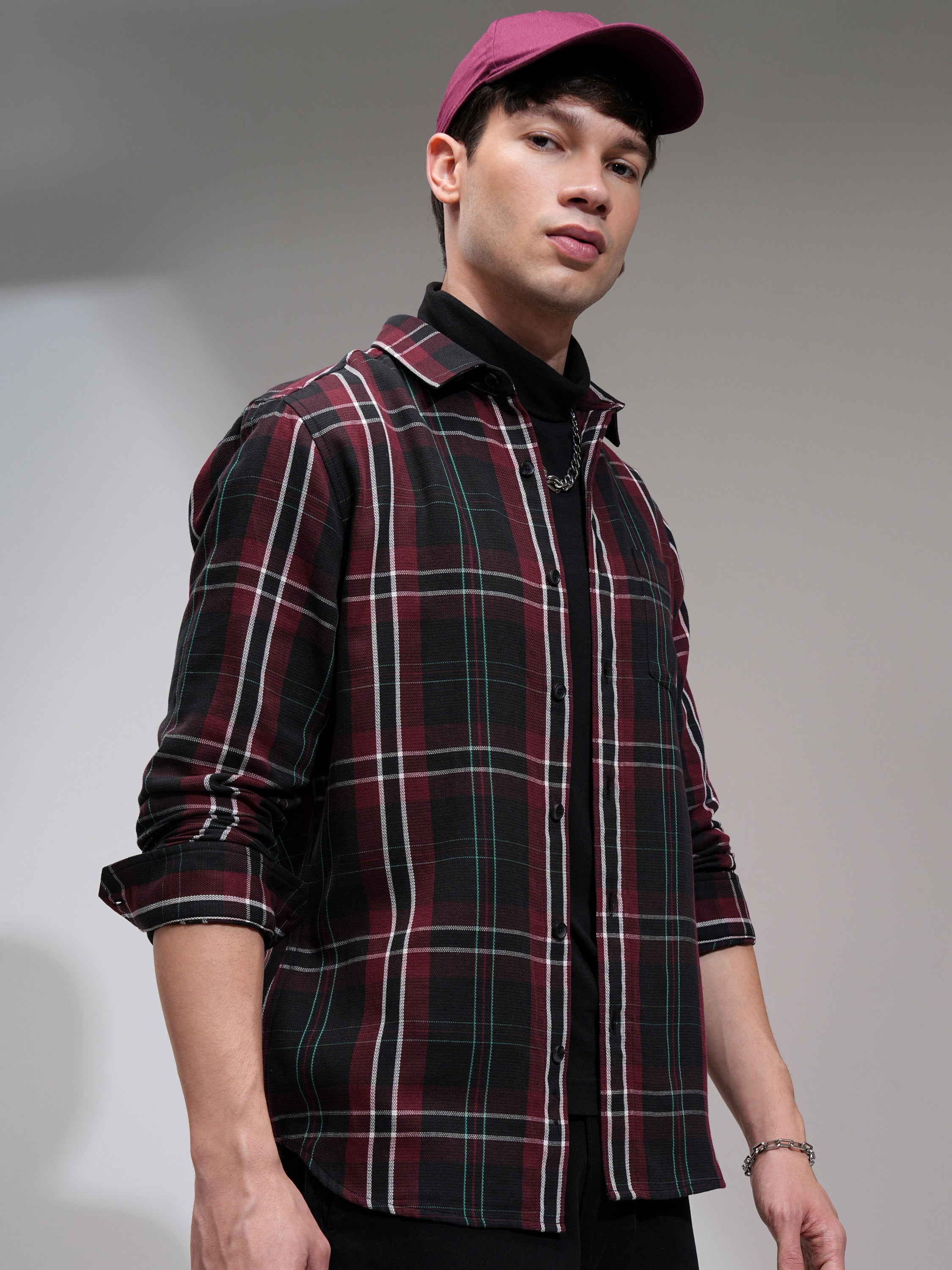 Highlander Men Maroon Checked Slim Fit Casual Shirt - Maroon - Image 6