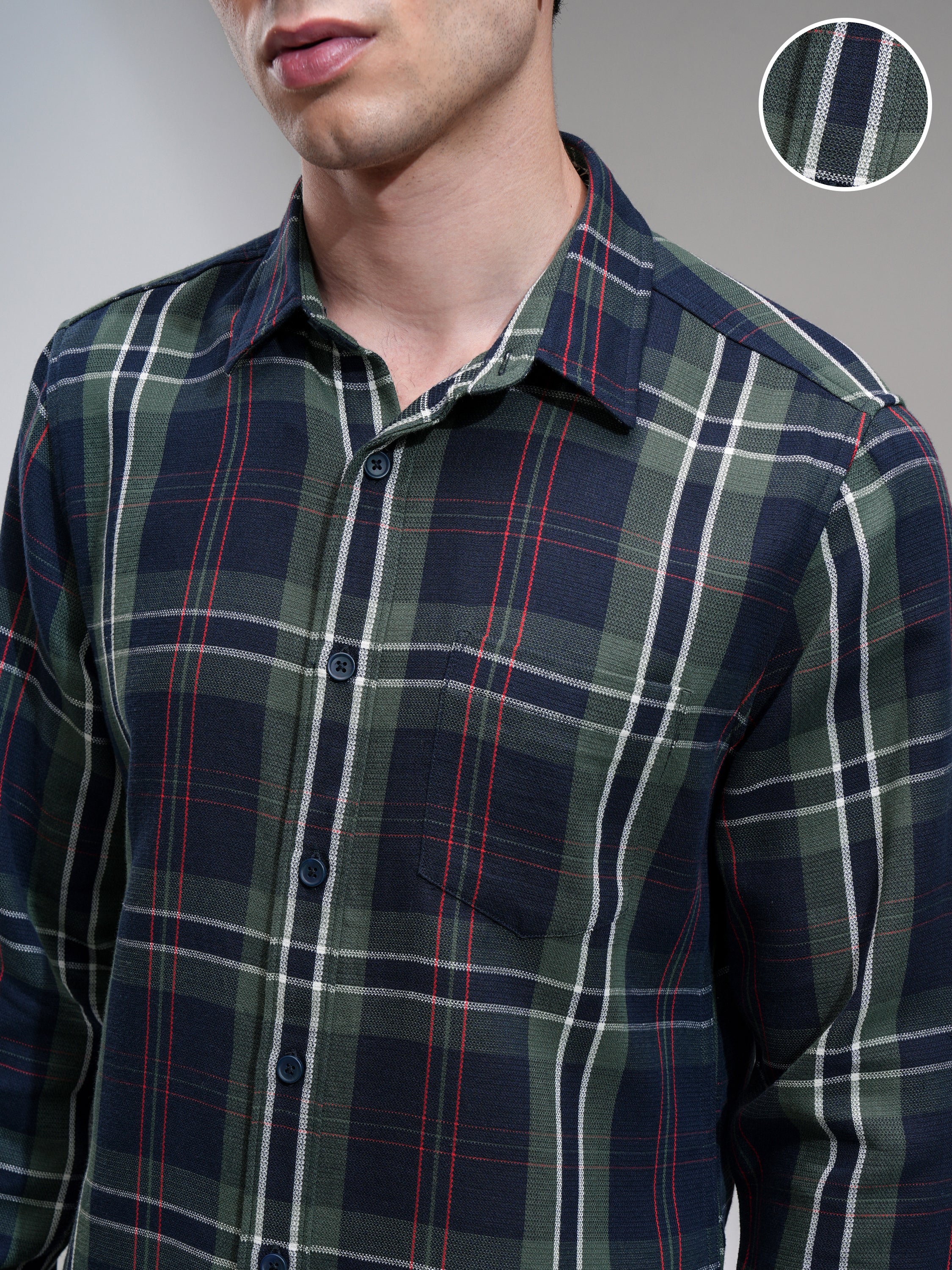 Highlander Men Green Checked Slim Fit Casual Shirt - Green - Image 5