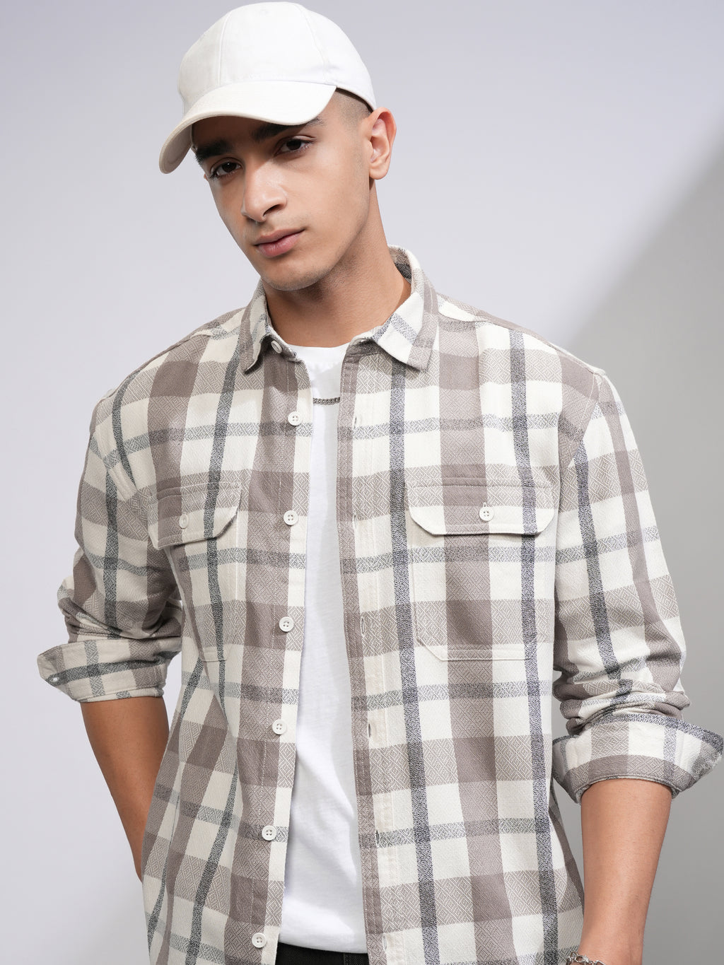 Highlander Men Tan Checked Relaxed Fit Casual Shirt - Tan - Image 1
