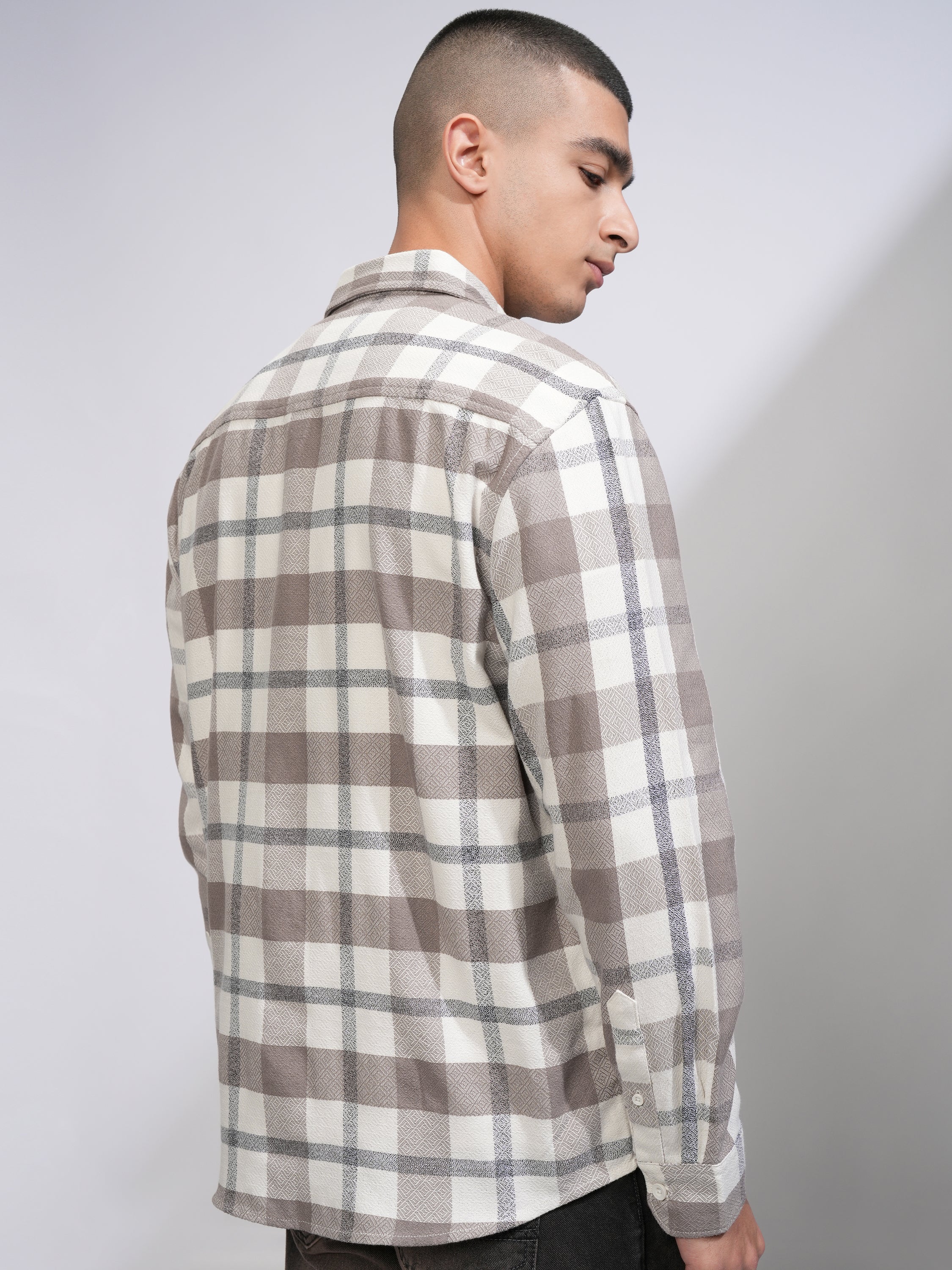 Highlander Men Tan Checked Relaxed Fit Casual Shirt - Tan - Image 3