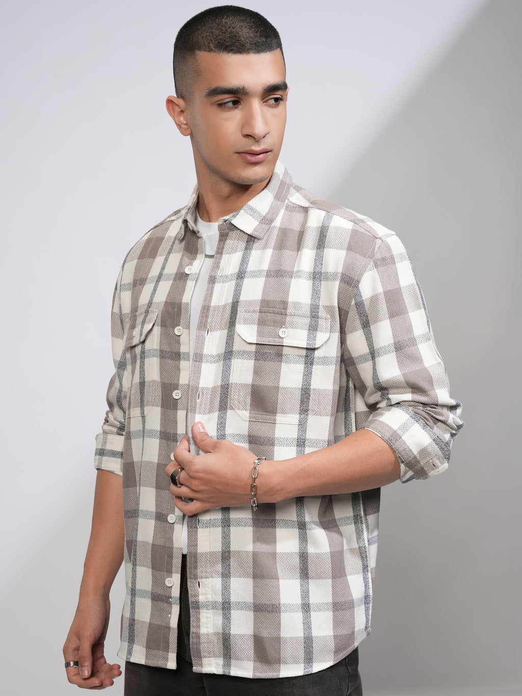 Highlander Men Tan Checked Relaxed Fit Casual Shirt - Tan - Image 4
