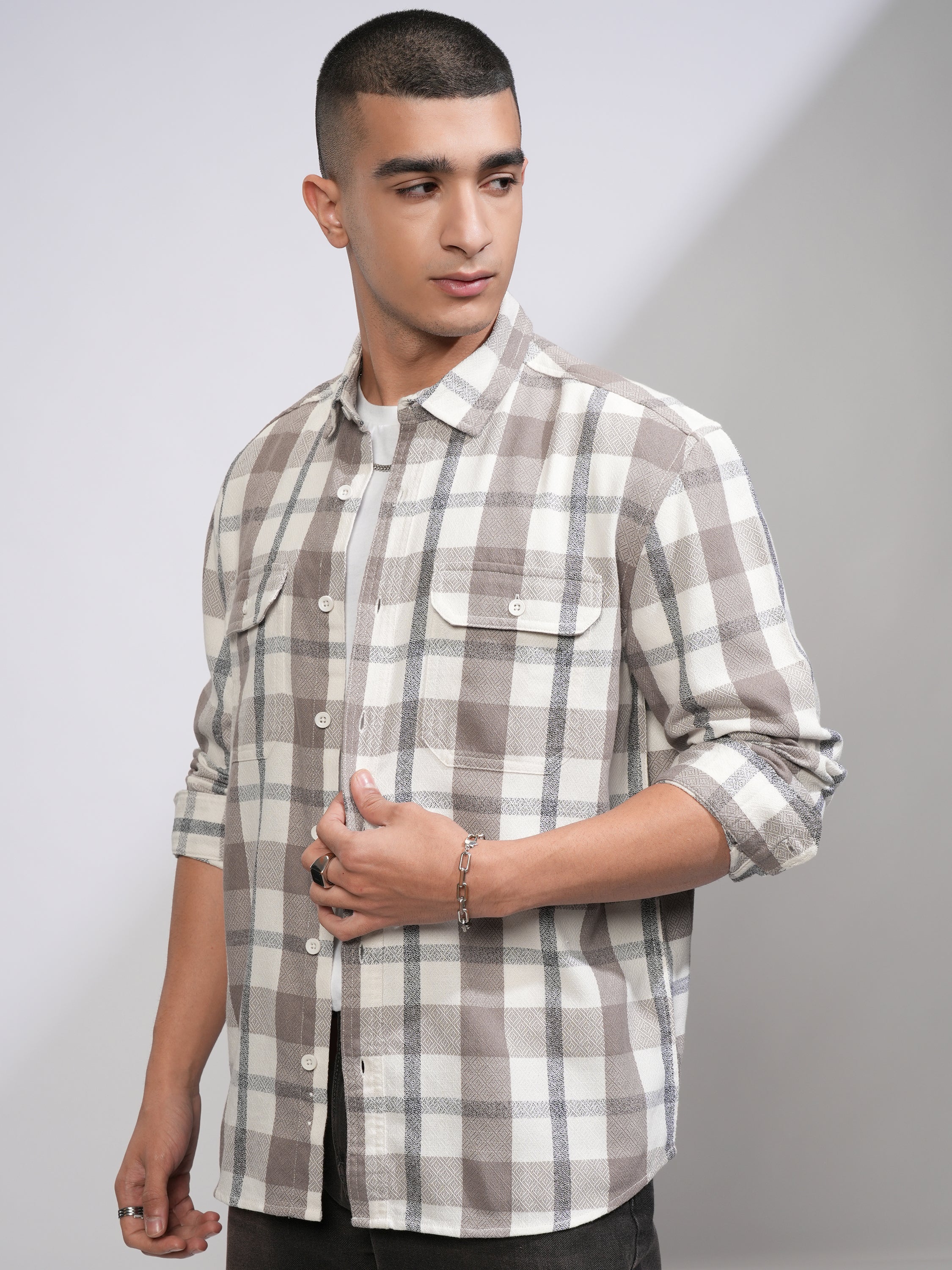 Highlander Men Tan Checked Relaxed Fit Casual Shirt - Tan - Image 4