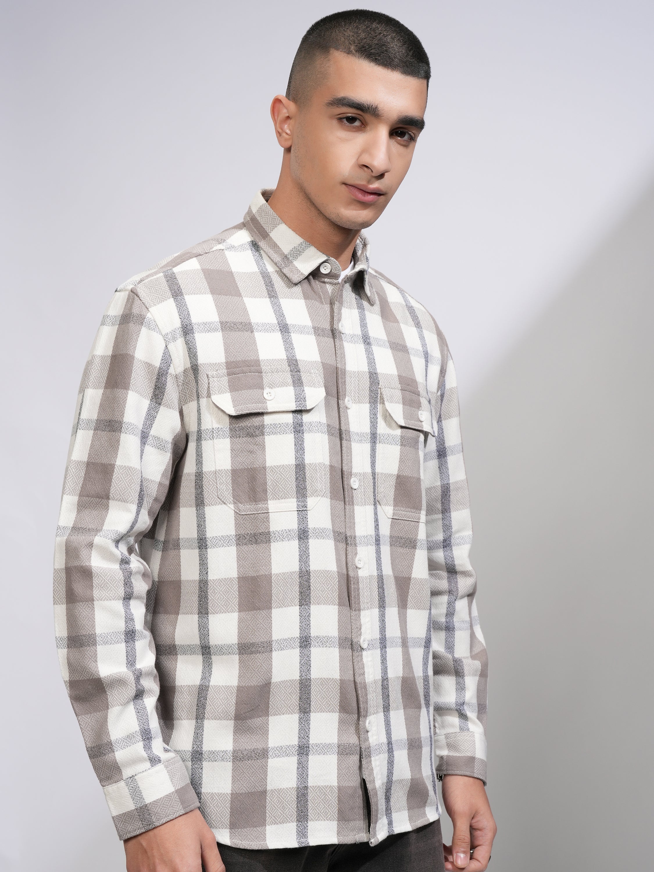 Highlander Men Tan Checked Relaxed Fit Casual Shirt - Tan - Image 6