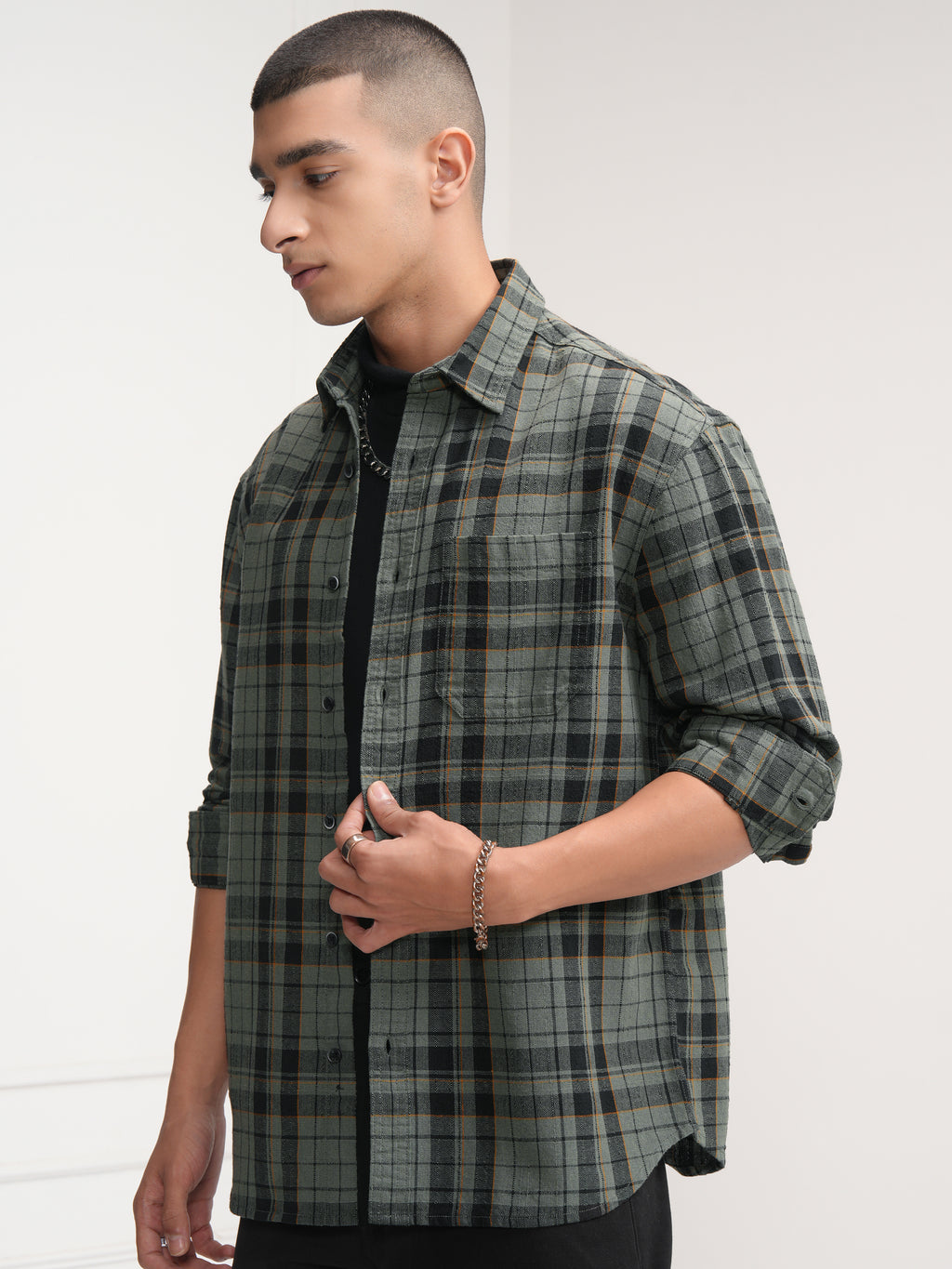 Highlander Men Green Checked Relaxed Fit Casual Shirt - Green - Image 4
