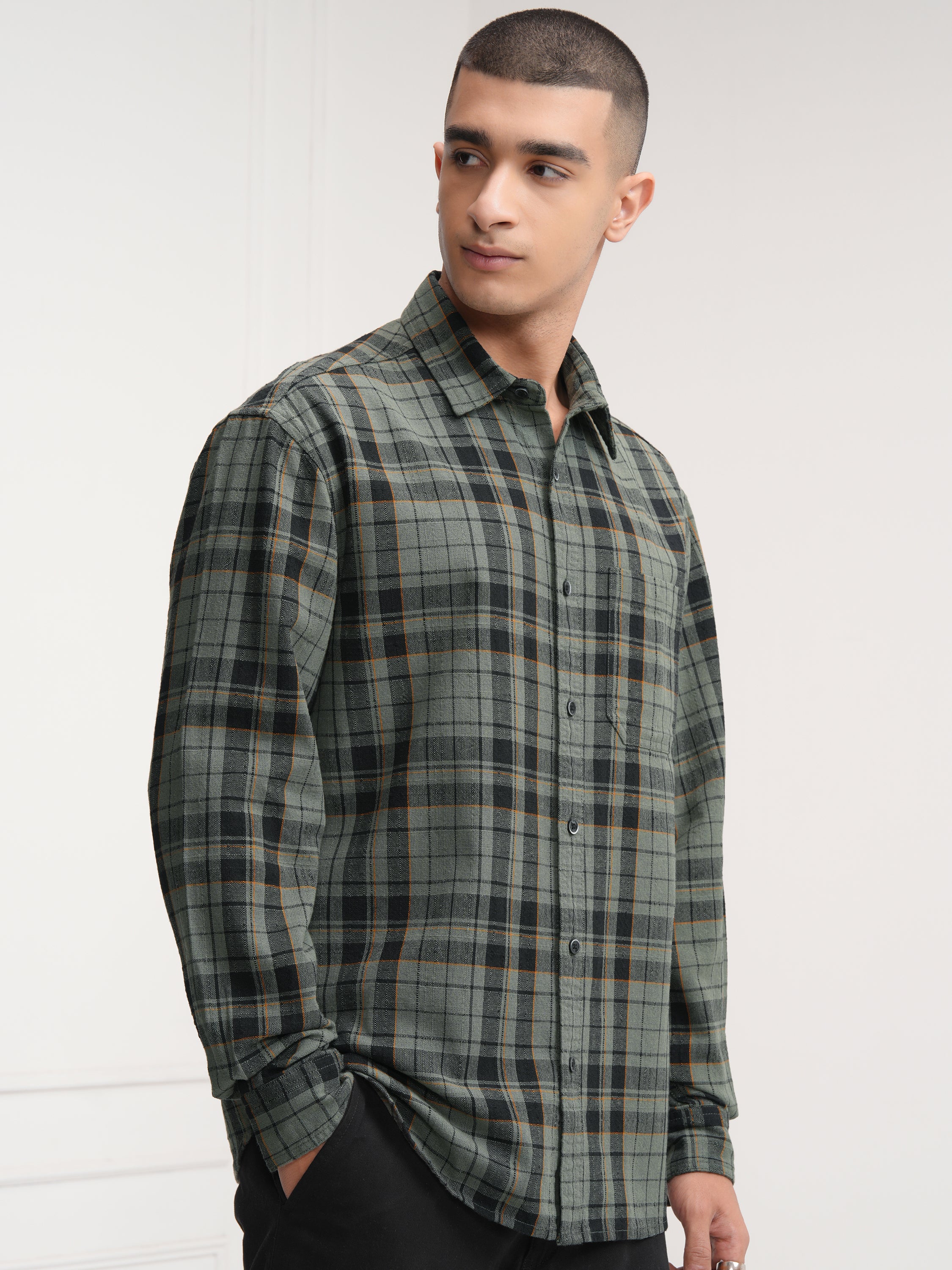 Highlander Men Green Checked Relaxed Fit Casual Shirt - Green - Image 6