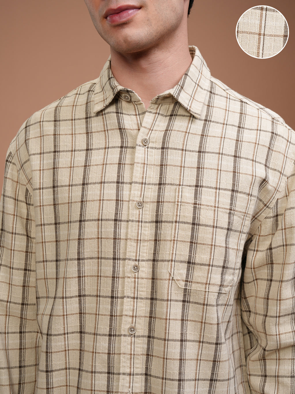 Highlander Men Cream Checked Relaxed Fit Casual Shirt - Cream - Image 5
