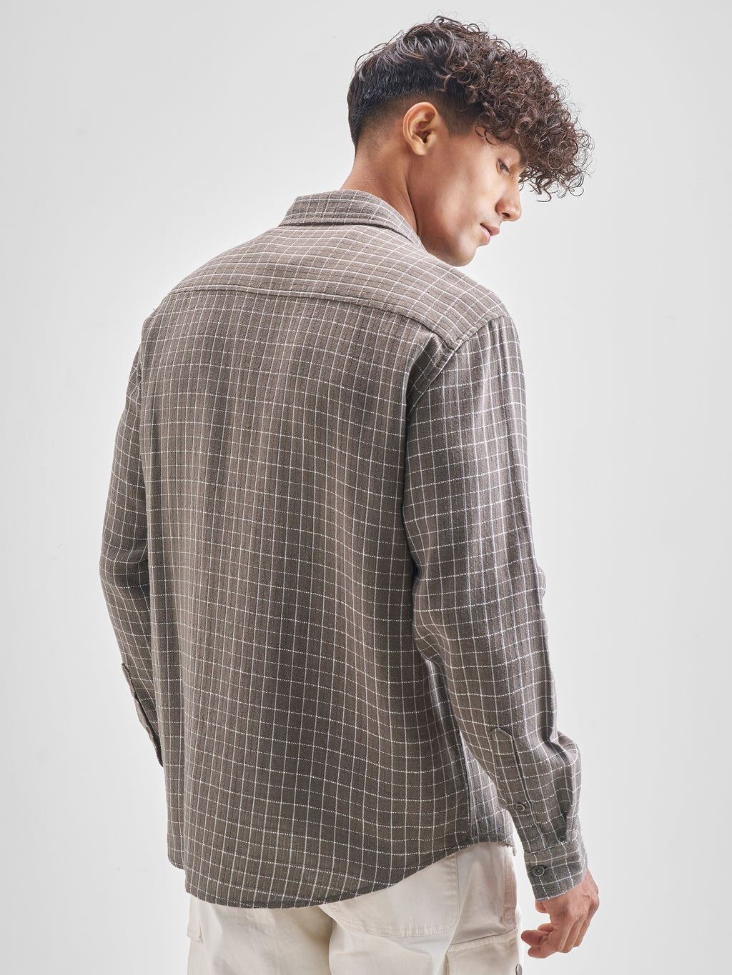 Highlander Men Charcoal Checked Relaxed Fit Casual Shirt - Charcoal - Image 3