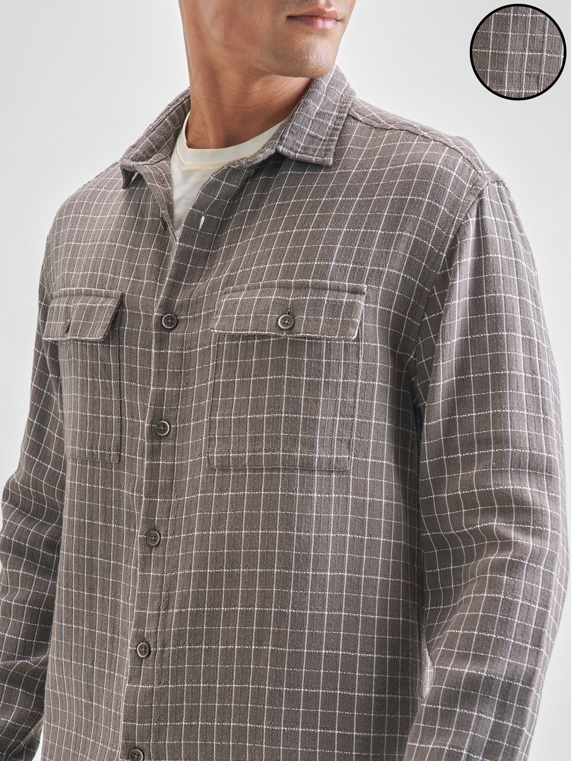 Highlander Men Charcoal Checked Relaxed Fit Casual Shirt - Charcoal - Image 5