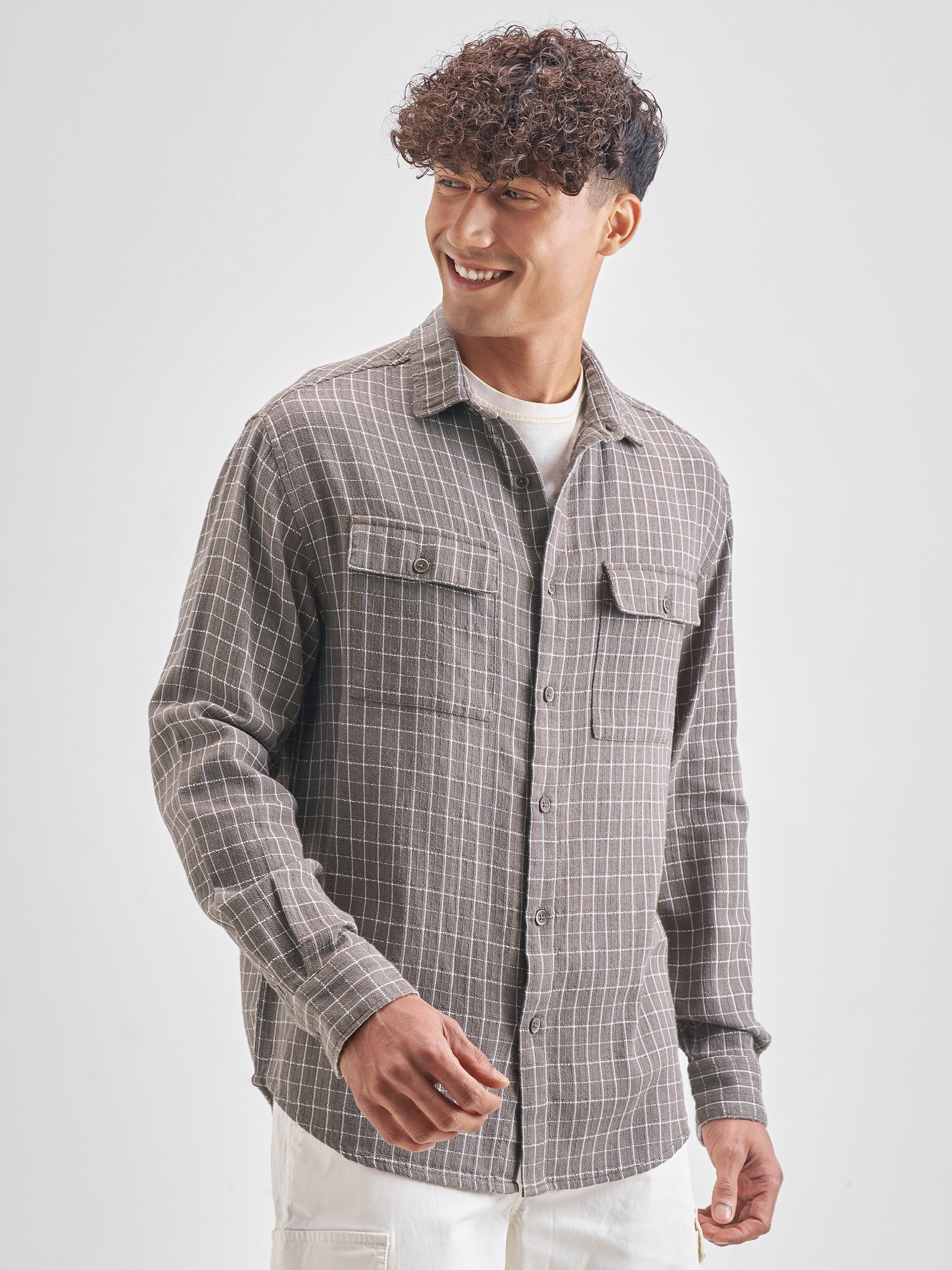 Highlander Men Charcoal Checked Relaxed Fit Casual Shirt - Charcoal - Image 6