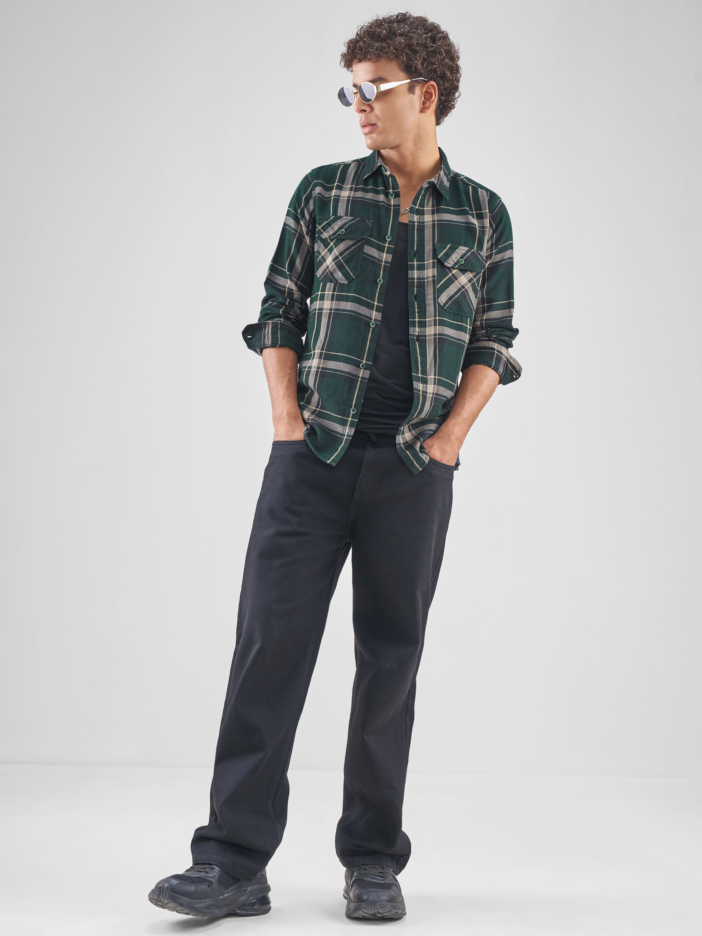 Highlander Men Green Checked Slim Fit Casual Shirt - Green - Image 2