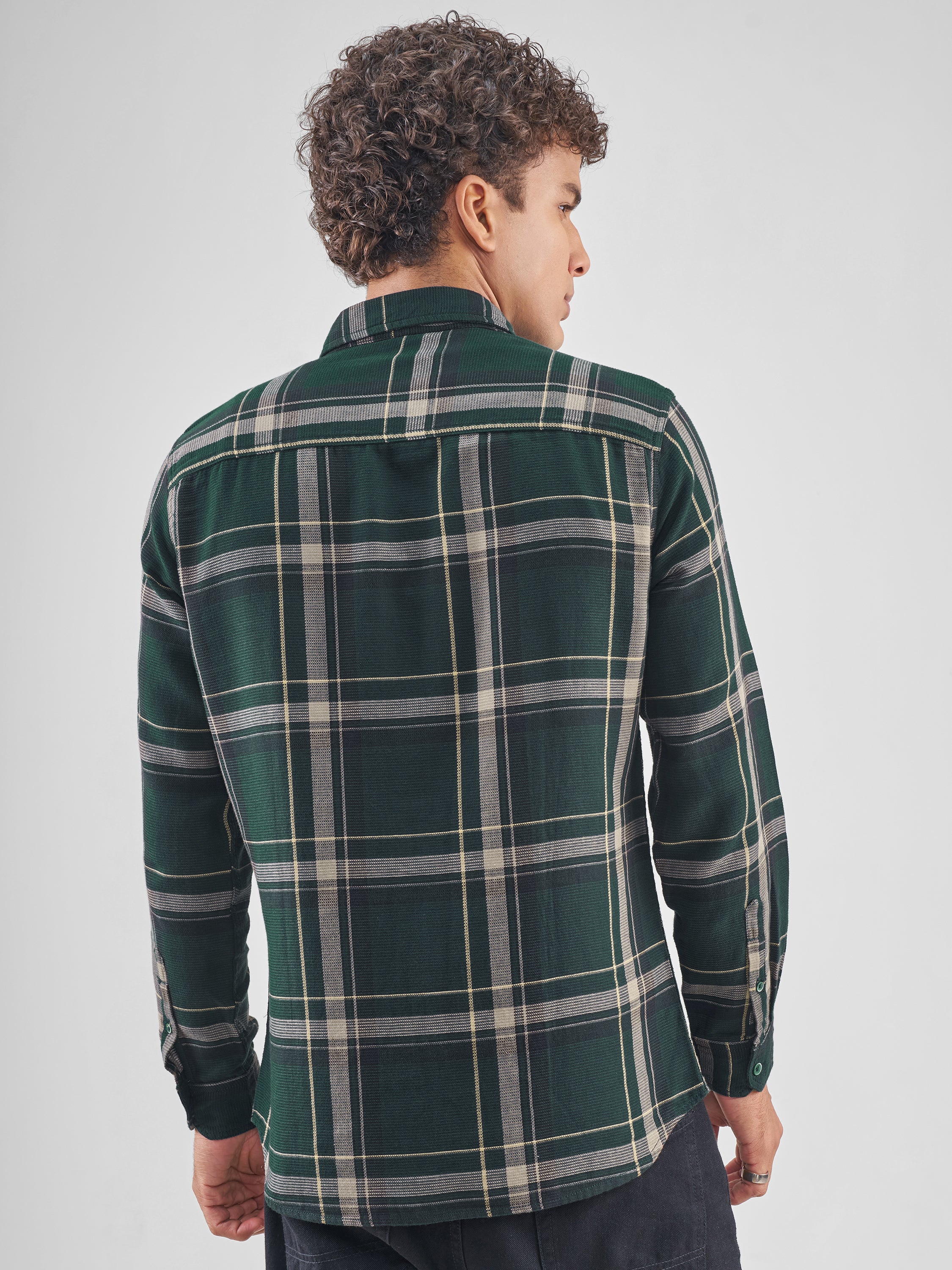 Highlander Men Green Checked Slim Fit Casual Shirt - Green - Image 3