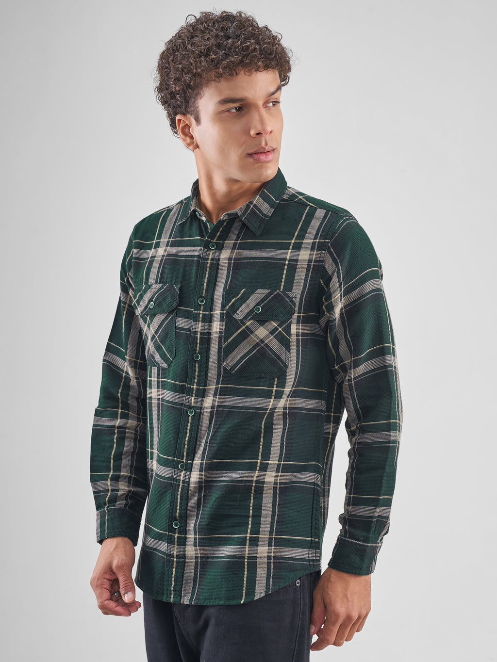 Highlander Men Green Checked Slim Fit Casual Shirt - Green - Image 4