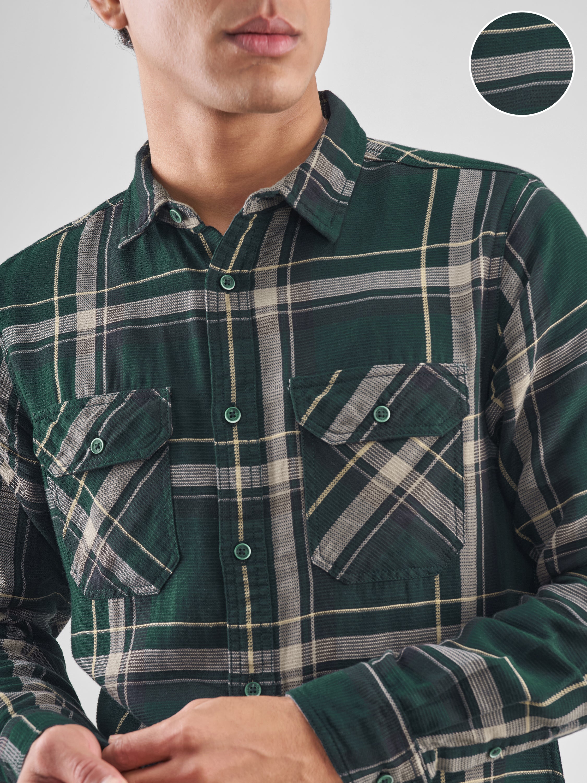 Highlander Men Green Checked Slim Fit Casual Shirt - Green - Image 5