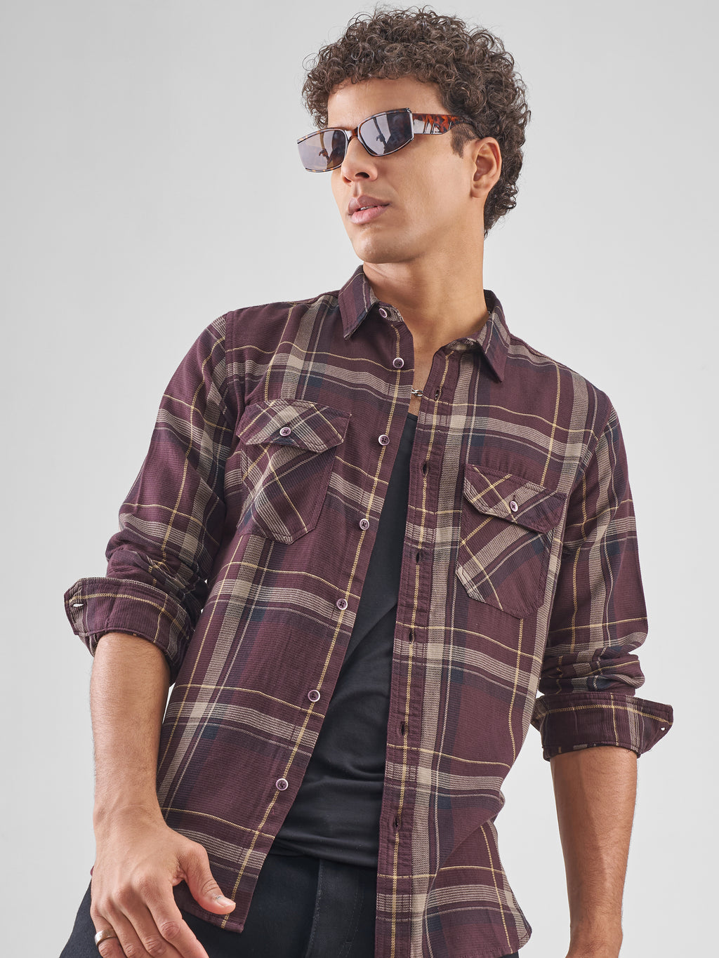 Highlander Men Maroon Checked Slim Fit Casual Shirt - Maroon - Image 1