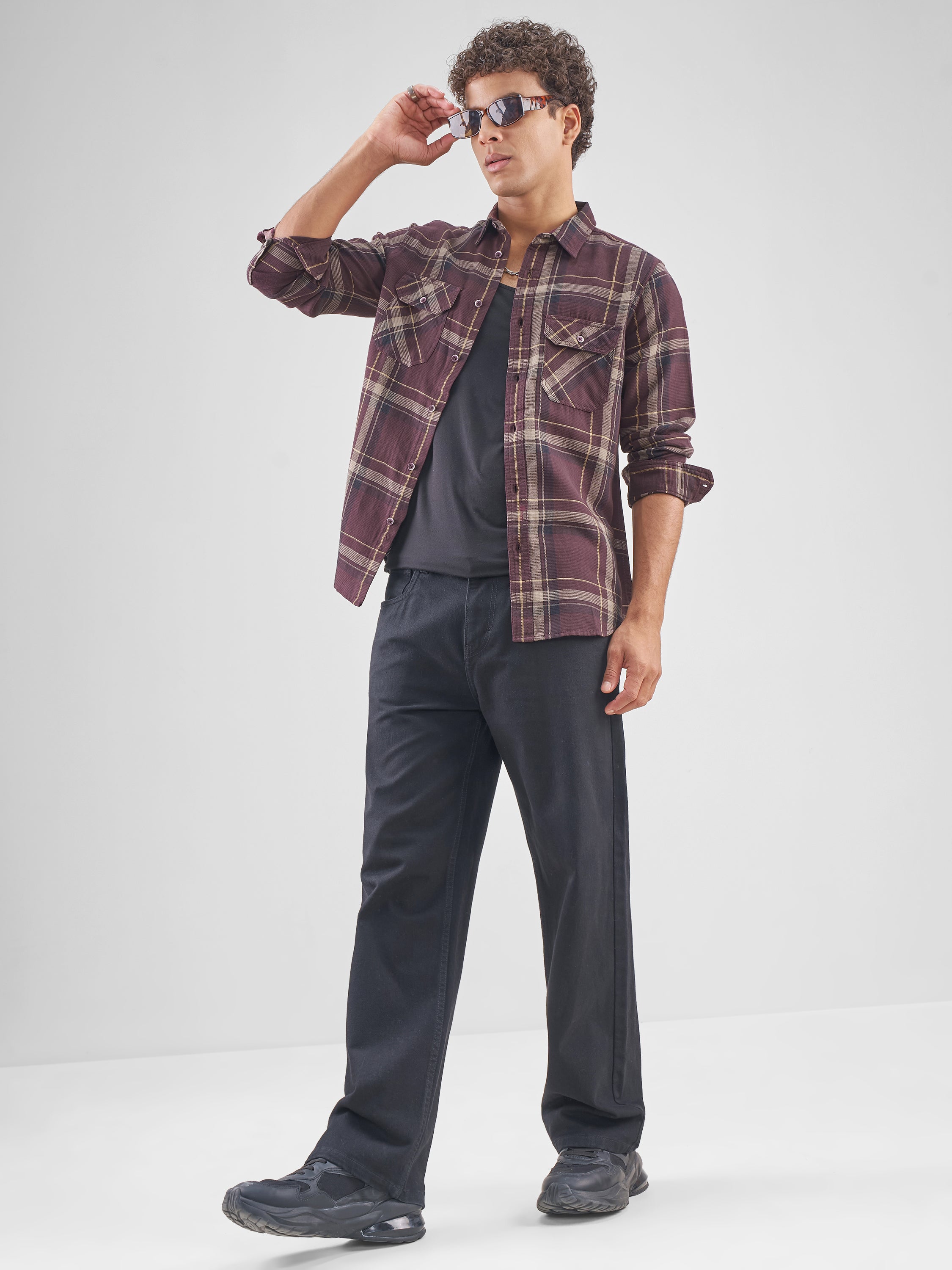 Highlander Men Maroon Checked Slim Fit Casual Shirt - Maroon - Image 2