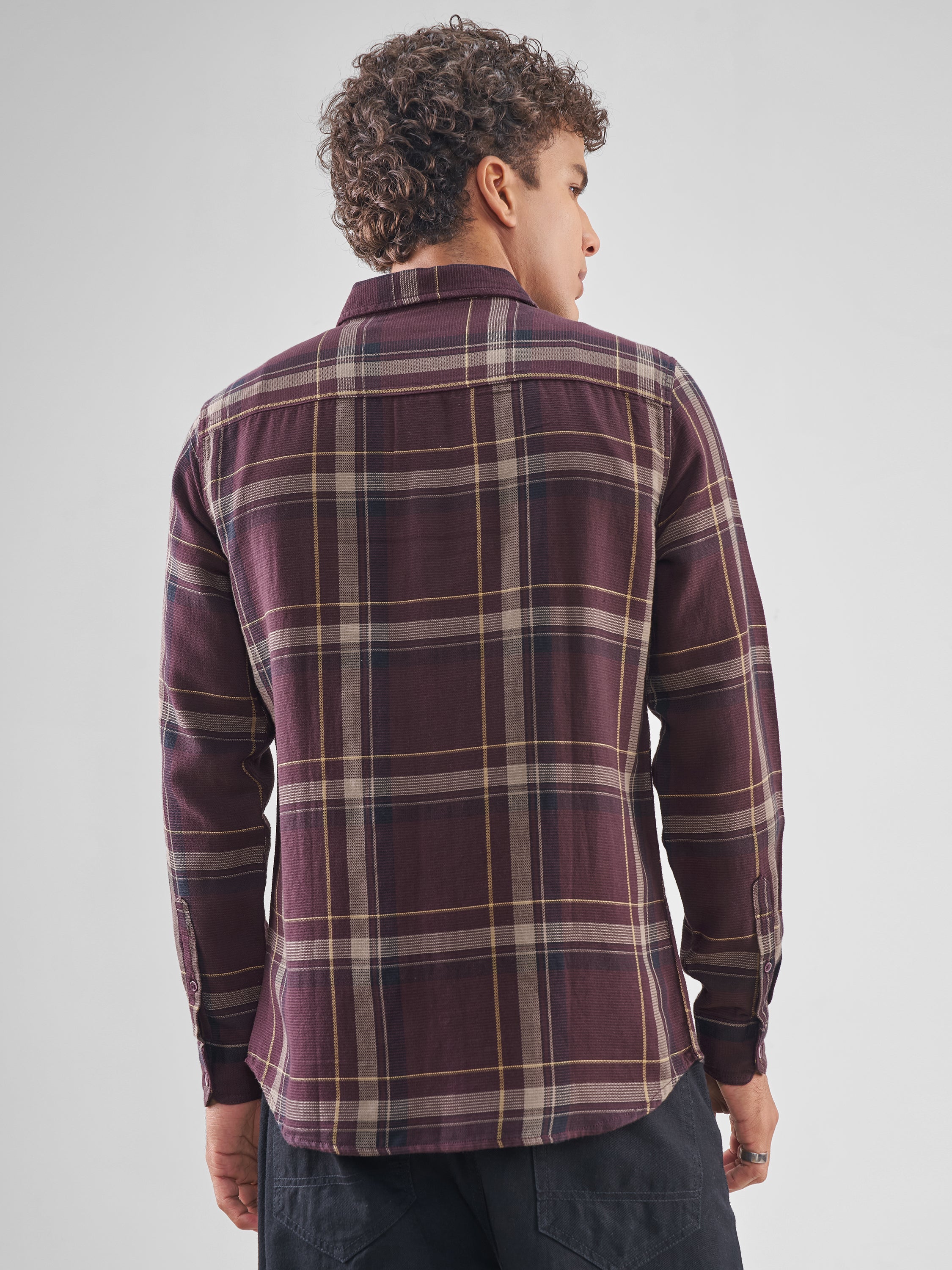 Highlander Men Maroon Checked Slim Fit Casual Shirt - Maroon - Image 3