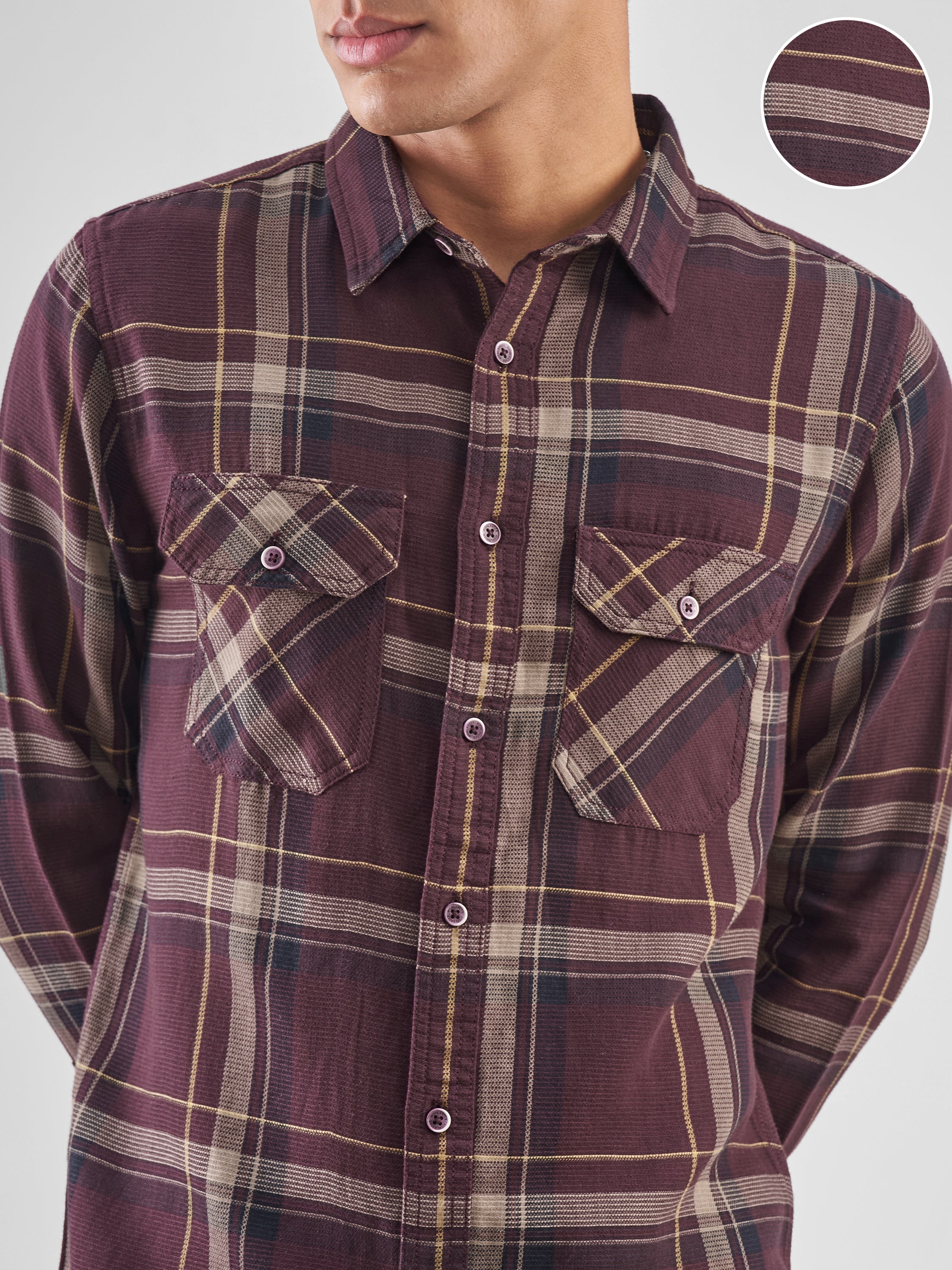 Highlander Men Maroon Checked Slim Fit Casual Shirt - Maroon - Image 5