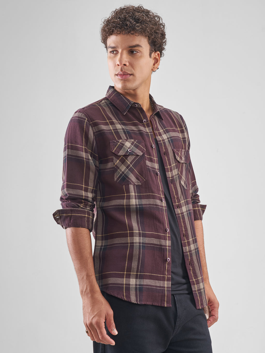 Highlander Men Maroon Checked Slim Fit Casual Shirt - Maroon - Image 6