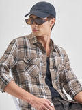 Highlander Men Khaki Checked Slim Fit Casual Shirt - Khaki - Image 1